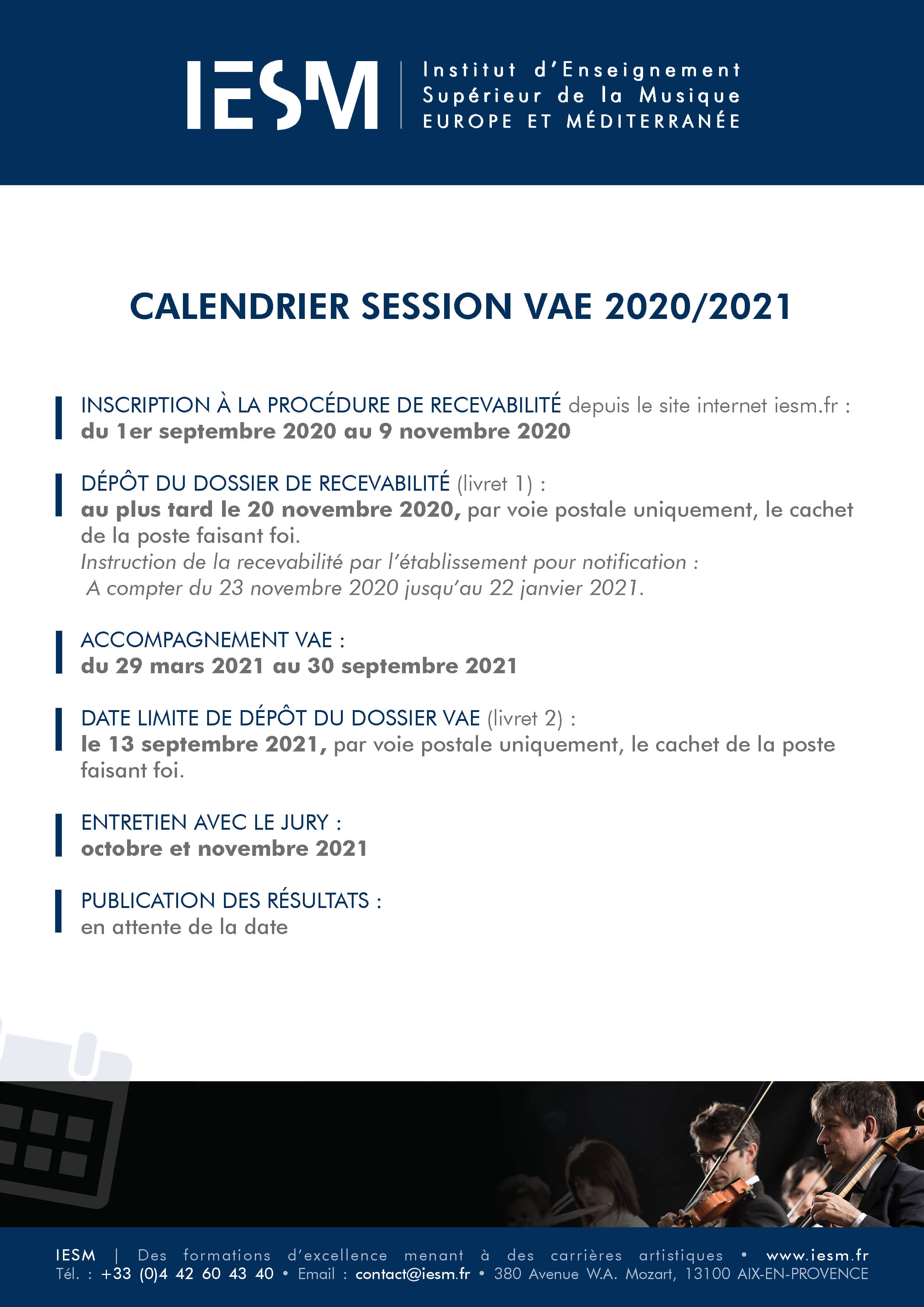 Calendrier session VAE2020
